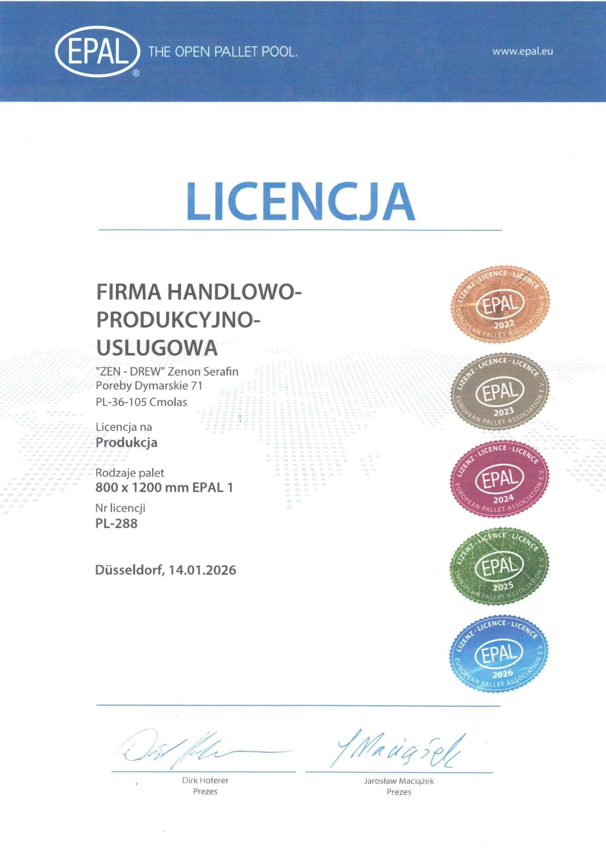 Licencja EPAL PL-288 ZEN-DREW na 2026 rok